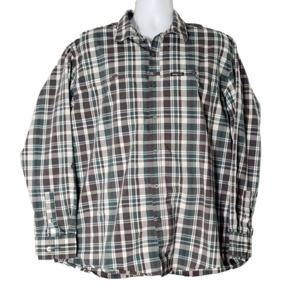 Wrangler Long Sleeve Button Up Shirt Mens XXL Vented Brown Green Plaid Fishing